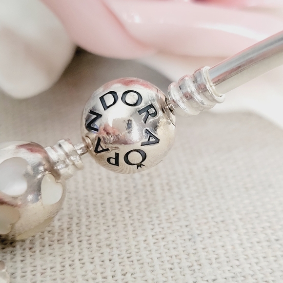 PANDORA purple amethyst mother of pearl beads charm sterling silver bracelet - Picture 14 of 15